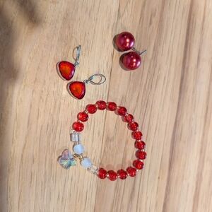 Red Beaded Bracelet and Earring Set